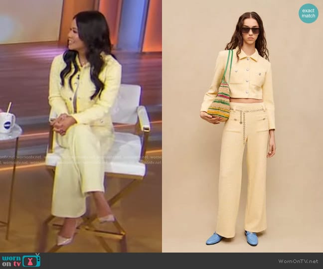 Maje Villo Cropped Tweed Jacket and Trousers worn by Richelle Peña on Good Morning America