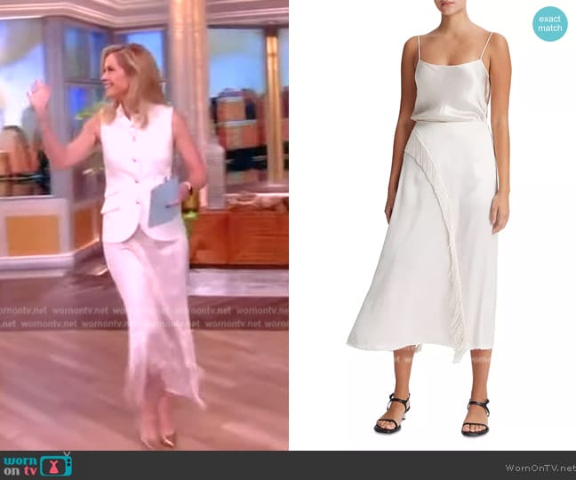 Vince Asymmetric Fringe Midi Skirt worn by Sara Haines on The View