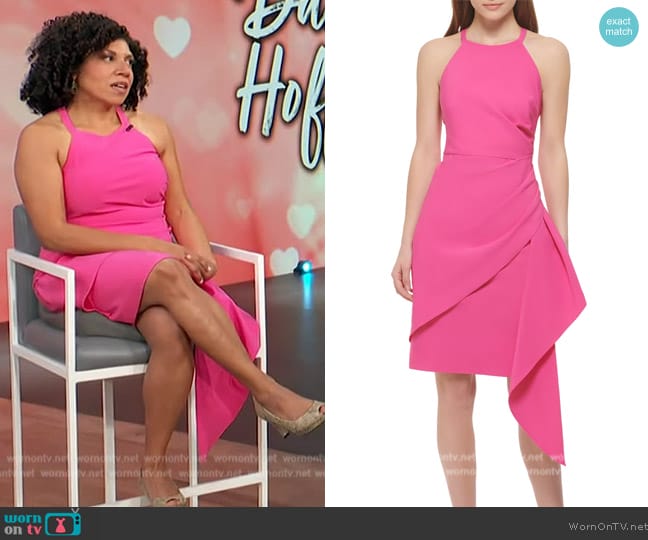 Vince Camuto Draped Halter Dress worn by Damona Hoffman on Access Hollywood