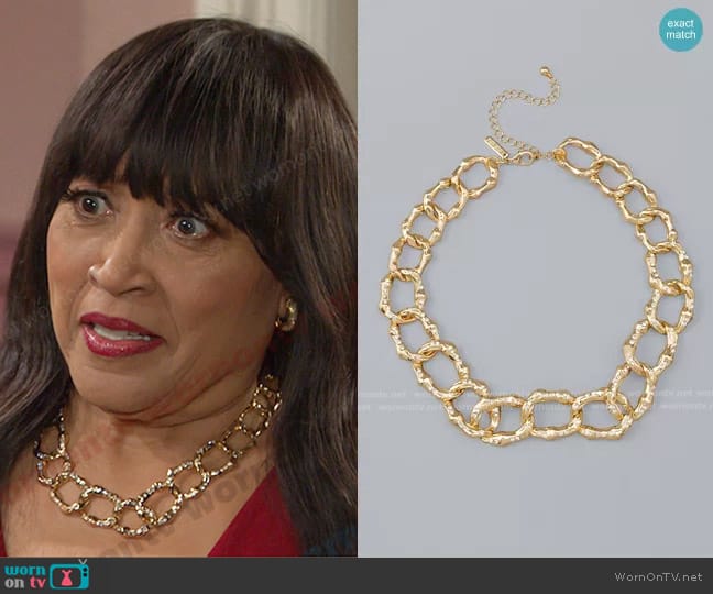 White House Black Market Goldtone Pavé Bamboo Link Necklace worn by Paulina Price (Jackée Harry) on Days of our Lives