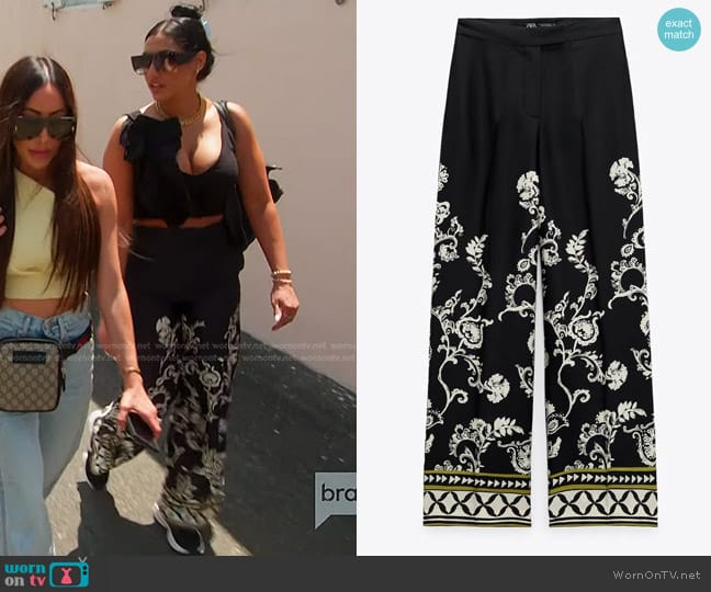 Zara Printed Wide Leg Pants worn by Monica Garcia on The Real Housewives of Salt Lake City