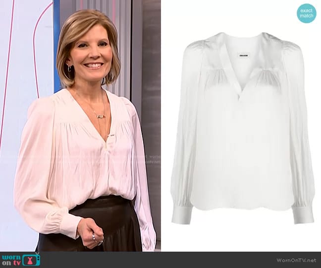 Zadig & Voltaire V-neck Ruched Blouse worn by Kate Snow on NBC News Daily