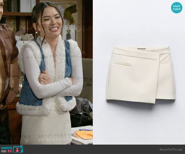 Zara Asymmetric Skort in Ecru worn by Luna (Lisa Yamada) on The Bold and the Beautiful