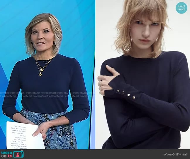 Zara Basic Knit Sweater in Navy worn by Kate Snow on Today