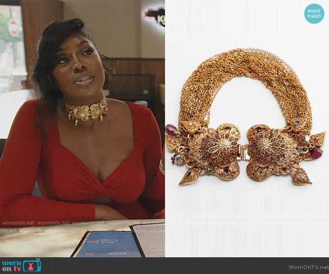 Zara Golden Heart Stone Necklace worn by Wendy Osefo on The Real Housewives of Potomac