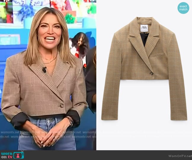 WornOnTV: Kit’s beige plaid cropped blazer on Access Hollywood | Kit ...