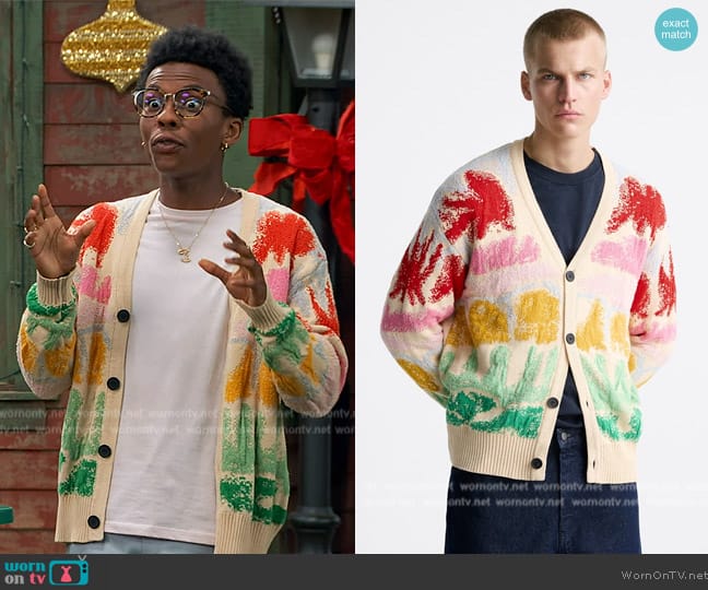 Zara Textured Jacquard Cardigan worn by Noah Lambert (Israel Johnson) on Bunkd