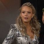 Abby’s white and silver sequin wrap dress on The Young and the Restless