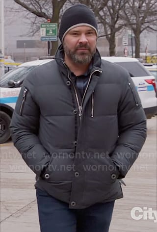 Adam's grey padded jacket on Chicago PD