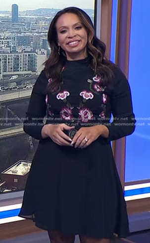 Adelle’s black floral embroidered dress on Today