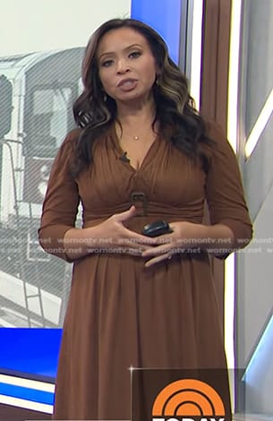 Adelle’s brown v-neck belted dress on Today