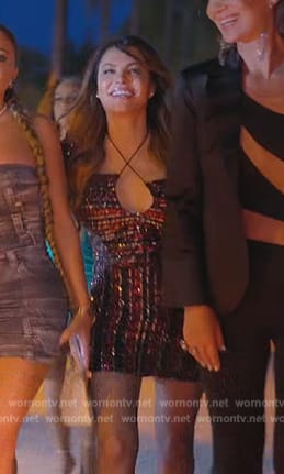 Adriana's sequin stripe halter dress on The Real Housewives of Miami