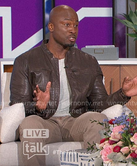 Akbar’s brown leather jacket on The Talk