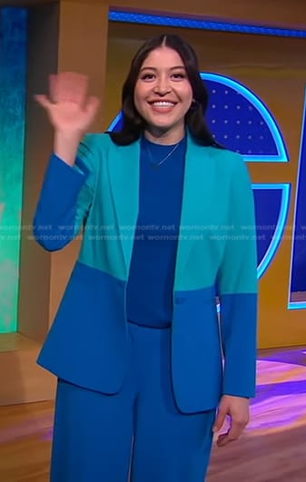 Alaqua Cox's blue colorblock suit on Good Morning America