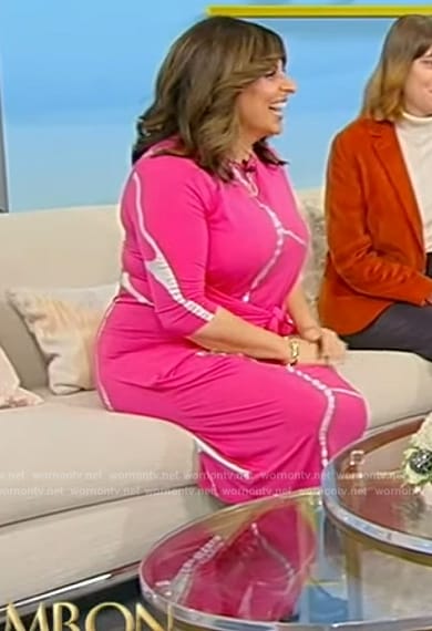 Aleeza Ben Shalom’s pink tie dye tie waist dress on Tamron Hall Show