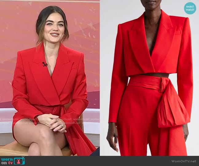 Alexander McQueen Wool Crop Tuxedo Jacket worn by Lucy Hale on Today