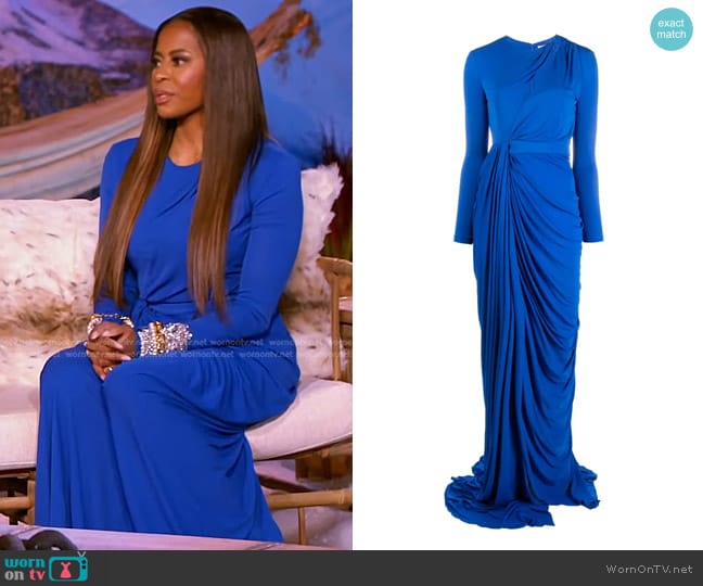 Alexander McQueen Draped Cut-Out Gown in Ultramarine worn by Mary Cosby on The Real Housewives of Salt Lake City