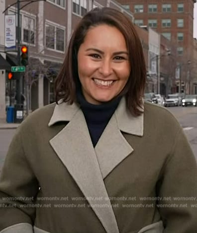 Ali Vitali's olive contrast coat on NBC News Daily