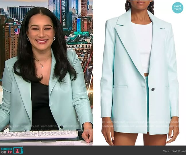 Alice + Olivia Dunn Vegan Leather Loose Blazer worn by Morgan Radford on NBC News Daily