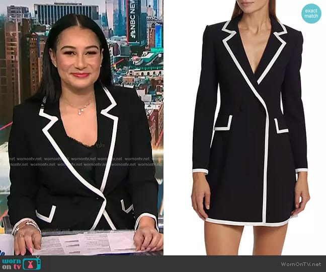 Alice + Olivia Kyrie Piped Tuxedo Dress worn by Morgan Radford on NBC News Daily