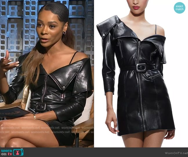 Alice + Olivia Miara Faux Leather Moto Dress worn by Zuri Hall on Access Hollywood