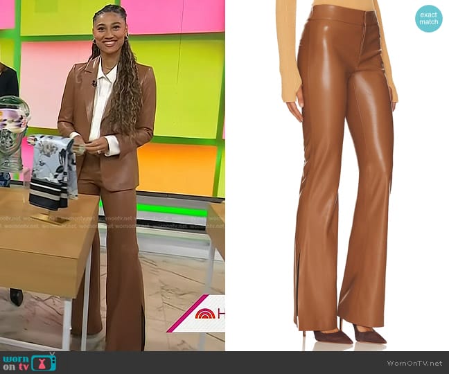 Alice + Olivia Olivia Faux Leather Pant in Camel worn by Ally Love on Today