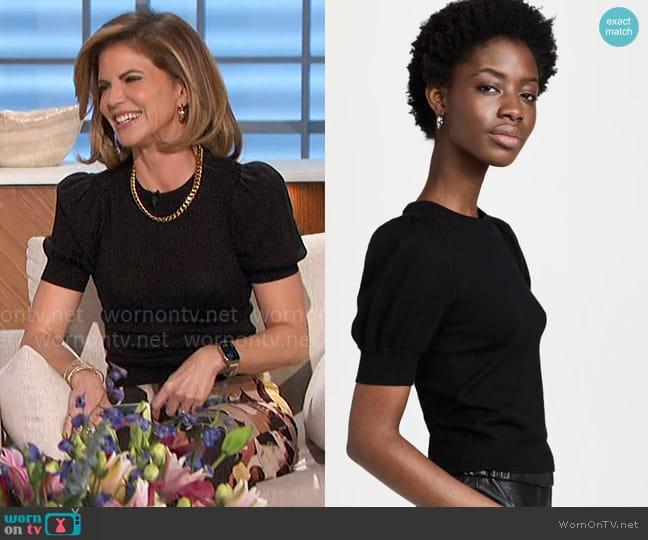 Alice + Olivia Chase Puff Sleeve Sweater with Detachable Collar worn by Natalie Morales on The Talk