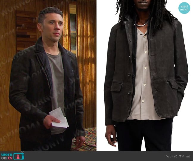 All Saints Survey Suede Double Layer Blazer worn by Chad DiMera (Billy Flynn) on Days of our Lives