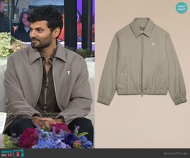 Ami Paris Ami De Coeur Zipped Jacket in Taupe worn by Jay Shetty on Today