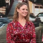 Andrea Barber’s pink floral print wrap dress on Access Hollywood