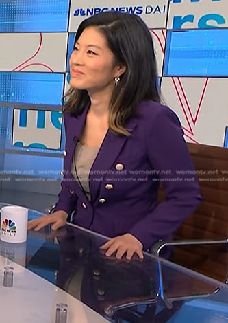 Angela Cenedella’s purple double breasted blazer on NBC News Daily