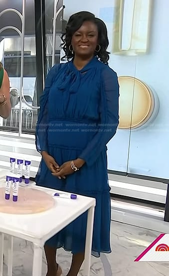 Dr. Angela Lamb’s blue tie neck midi dress on Today