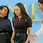 Angela Rye’s mixed media belted mini dress on Tamron Hall Show