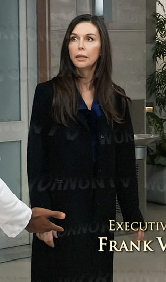 Anna's black coat with leather details on General Hospital