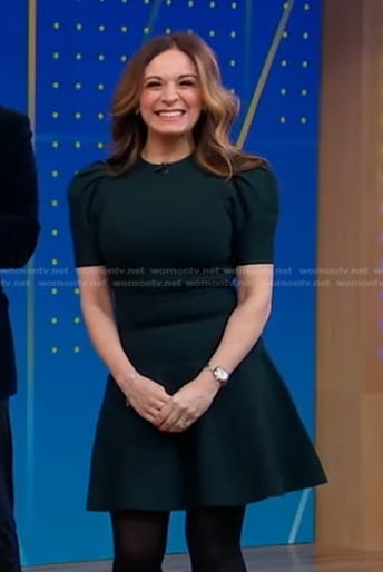 WornOnTV: Anna Gass’s dark green puff sleeve dress on Good Morning ...