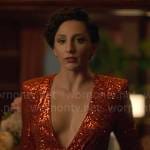 Anna’s red sequin jumpsuit on Death and Other Details