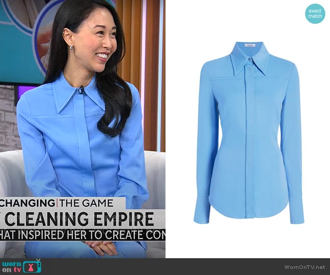 Another Tomorrow Bias Seamed Shirt worn by Sarah Paiji Yoo on CBS Mornings