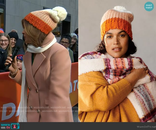 Anthropologie Colorblock Pommed Beanie worn by Hoda Kotb on Today