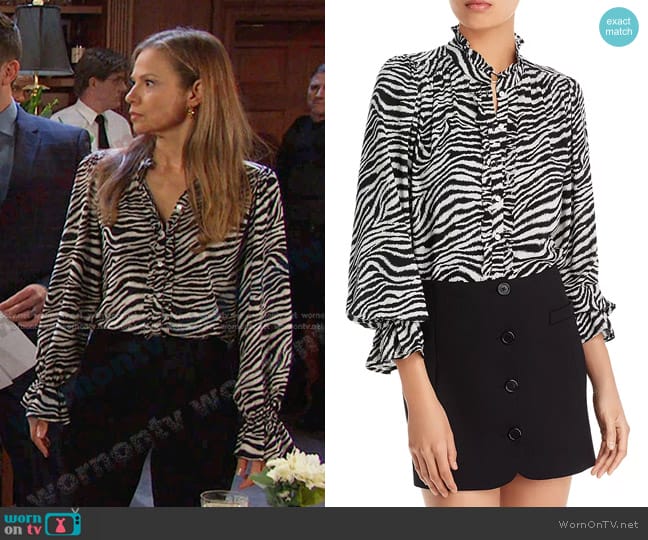 Aqua Ruffle Trim Blouse worn by Ava Vitali (Tamara Braun ) on Days of our Lives