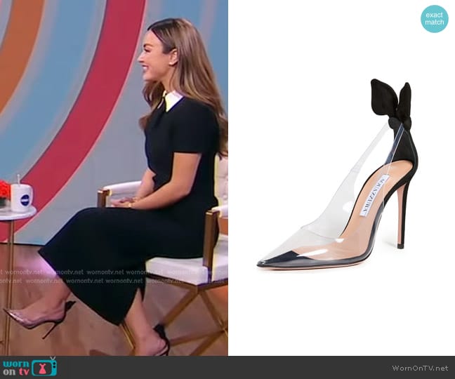 Aquazzura Bow Tie Plexi Pumps worn by Nicole Lapin on Good Morning America