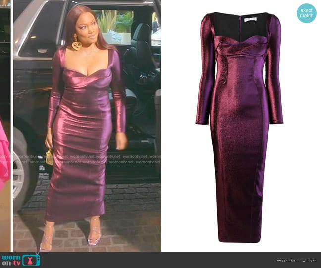 Area Satin Long-Sleeved Maxi Dress worn by Garcelle Beauvais on The Real Housewives of Beverly Hills