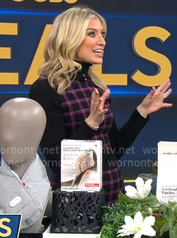 Ashley Bellman's pink and black plaid sweater and skirt set on CBS Mornings