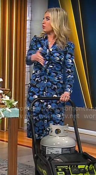 Ashley Bellman's blue leaf print dress on CBS Mornings