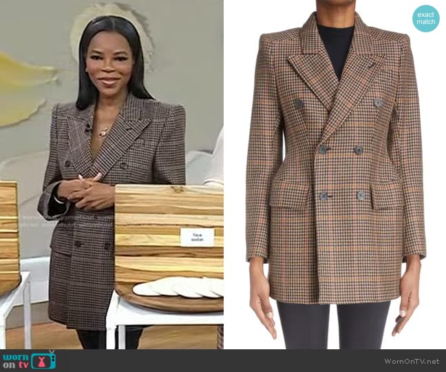 Balenciaga Hourglass Houndstooth Strong Shoulder Double Breasted Wool Blend Blazer worn by Dr. Michelle Henry on Today