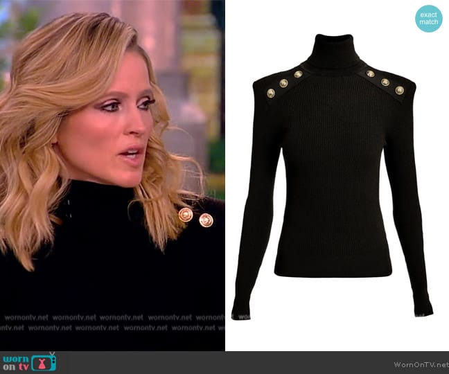 Balmain Button-detailed ribbed-knit turtleneck sweater worn by Sara Haines on The View