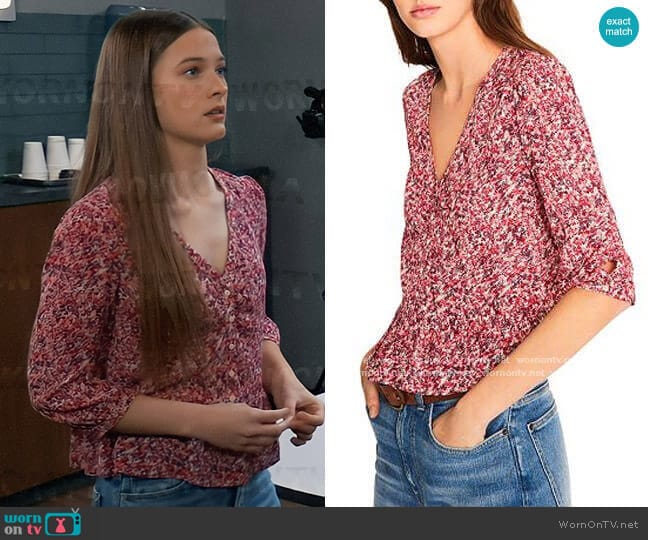 Ba&sh Nelly Printed Peplum Top worn by Esme (Avery Kristen Pohl) on General Hospital