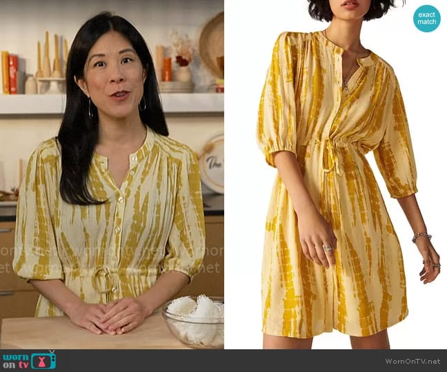 ba&sh Kenya Tie Dye Shirt Dress worn by Genevieve Ko on CBS Mornings