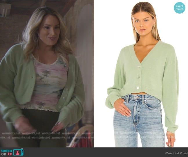 BCBGeneration Sweater Fuzzy Cardigan worn by Davia (Emma Hunton) on Good Trouble