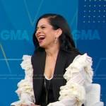 Bela Gandhi’s black and white ruffle sleeve blazer on Good Morning America