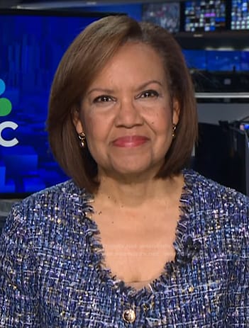 Bertha Coombs's blue tweed jacket on NBC News Daily